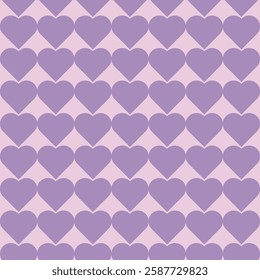 Bold hearts grid seamless pattern. Cute net repeating hearts vector illustration. Spring purple pink Mardi Gras colors. Geometry Print for fabric, paper, packaging, stationery.