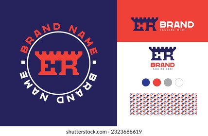 Logotipo negrita y letra pesada usando alfabetos E y R útiles para ingeniería, construcción, marcas de seguridad con variaciones de logotipo, patrón y colores para diseños de marca 
