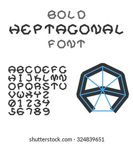 Bold Heptagonal Alphabet And Digits. Geometric Font. Vector.