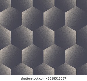 Bold hexagonal geometric vector pattern trendy with stipple dot shading abstract background. Textured halftone endless backdrop perfect for modern graphic design, fashion, textiles and tech aesthetics