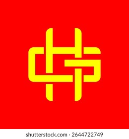 Símbolo de Monograma HG Negrito em Amarelo sobre Fundo Vermelho - Moderno Design de Logotipo Abstrato