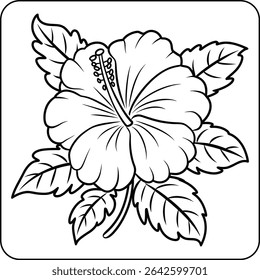 Bold Hibiscus Flower line art Coloring Page