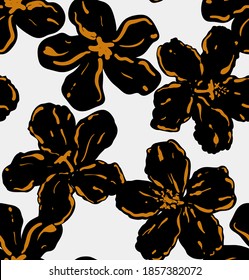 Bold hibiscus flower white background. Seamless pattern