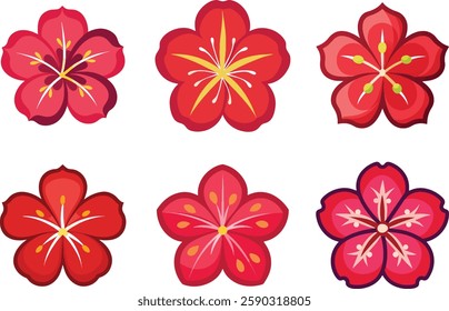 A bold hibiscus icon with five large petals and a small stamen in the centre