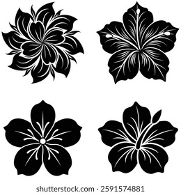 Bold Hibiscus Icon with Five Large Petals and Prominent Stamen – Striking Floral Design for Decorative Use