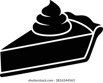 A bold high-contrast black and white vector graphic of a slice of pie topped with whipped cream. This versatile design works perfectly for logos icons or minimalist seasonal print materials.