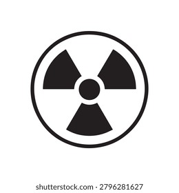 A bold, high-contrast symbol featuring three black triangular shapes evenly spaced around a central white circle, all enclosed within a thick black border circle. The design is minimalistic, monochrom.