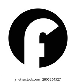 A bold and high-visibility vector illustration of a minimalist letter logo icon, presented as a solid black circular badge. The graphic features a clean, stylized white lowercase 