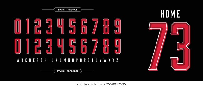 Bold Hipster Jersey: Striking red numbers with a crisp white outline. Features bold, eye-catching design paired with pure white A-Z characters on a sleek black background. Perfect for standout jersey 