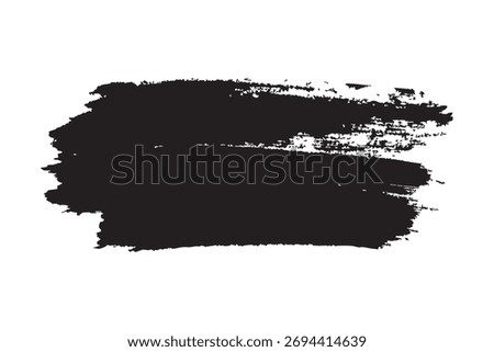 A bold, horizontal black paint brush stroke with a rough, textured edge, conveying a grunge, artistic, or distressed aesthetic. This hand-painted element is perfect for graphic design as a background,