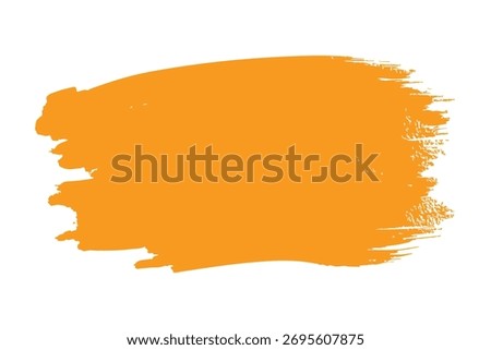 a bold, horizontal orange brushstroke against a clean white background. The brushstroke has a relatively solid, consistent fill with slightly uneven and textured edges, giving it an authentic, hand-pa