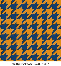 Patrón de pata de gallo audaz en naranja vibrante y azul marino profundo, diseño geométrico clásico, repetición sin fisuras para textiles, moda y decoración del hogar.
