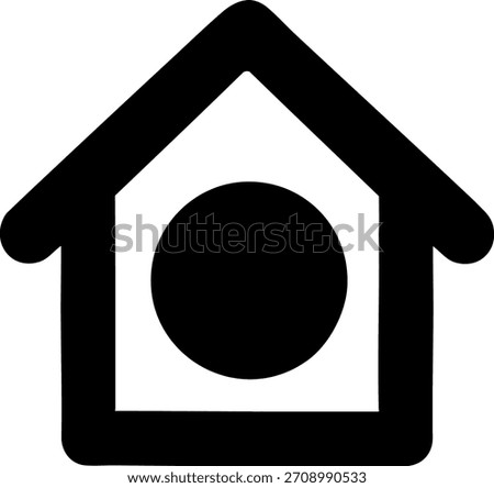 Bold house icon featuring a circle in the center. Clean geometric vector style.