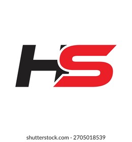 Design vetorial em negrito do logotipo da letra HS. Monograma Dinâmico para Esporte, Automotivo, Tech Branding. Símbolo Inicial Vermelho e Preto Moderno.