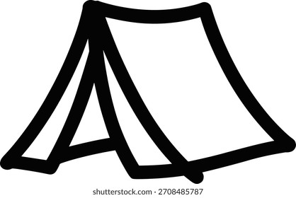 Bold icon of a camping tent for a coloring book, ideal for illustrating outdoor adventures, wilderness travel, and various camping activities. Simple lines outline this essential piece of gear.