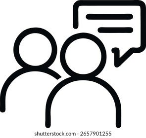 Icono en negrita que representa dos Personas en conversación con líneas en la burbuja de voz que representan el mensaje o el intercambio de información