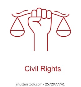 A bold icon representing civil rights, equality, and justice in the legal system.