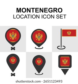  Ensemble d’icônes audacieuses représentant le drapeau du Monténégro et l’identité des Balkans.