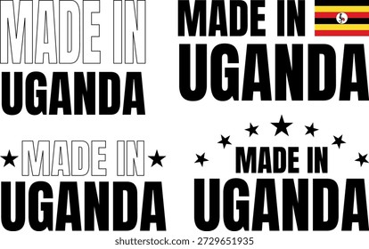 Iconos en negrita que muestran Hecho en Uganda con diferentes estilos y Fuentes para uso creativo