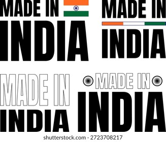 Conjunto de iconos en negrita con 'Made in India' con varios diseños y símbolos de la India