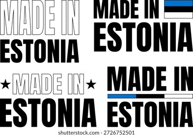 Conjunto de iconos en negrita con Elementos de diseño hechos en Estonia y variaciones de texto