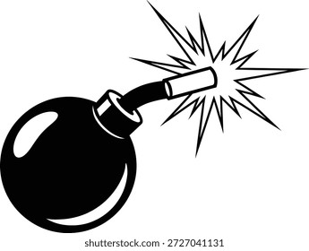 Ilustração arrojada de uma bomba explodindo com um efeito de fusível e explosão estelar, transmitindo intensa energia e perigo.