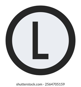 Bold and impactful, this vector features the letter “L” in black text, enclosed within a solid circular border on a white background. A versatile design for professional branding.