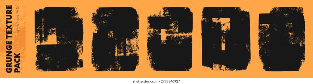 Bold industrial grunge texture pack with black ink stamp marks.Urban distressed prints and rough roller effects.Solid linocut overlays for poster design,packaging,branding,editorial layouts