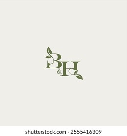 bold initial concept luxury wedding monogram design BH organic leaf logo letter