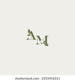 bold initial concept luxury wedding monogram design AM organic leaf logo letter