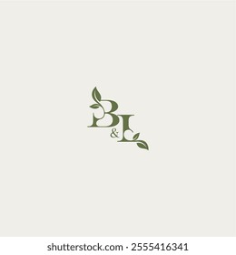 bold initial concept luxury wedding monogram design BI organic leaf logo letter