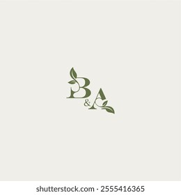 bold initial concept luxury wedding monogram design BA organic leaf logo letter