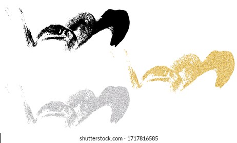 Bold Ink. Abstract Brush Strokes. Design Element Illustration. Collection Graffiti Paintbrush. Black, Gold, Silver on White. Grunge Line.
