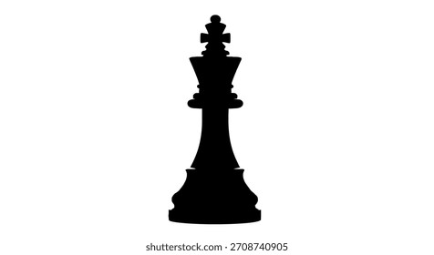 A bold, isolated silhouette of a chess king piece against a stark white background conveys strategy and competition. The design is simple, elegant and timeless, ideal for various applications