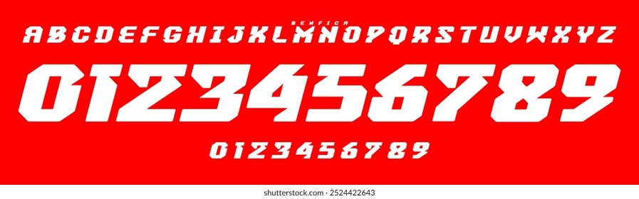 Bold italic geometric typeface with sharp edges, aggressive sporty style numbers and letters for impactful sports branding, jersey numbers, team merchandise. Vector typeset