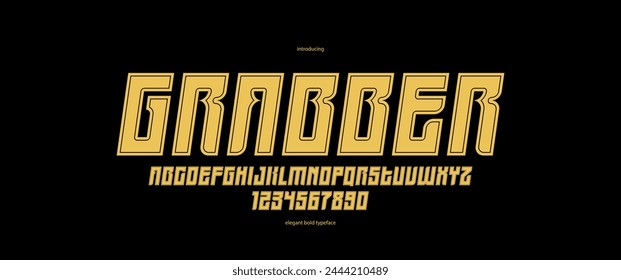 Bold italic sans serif display font for logos headers or slogans, vector thick and heavy geometric typeface, uppercase letters alphabet with numbers, poster and advertising.