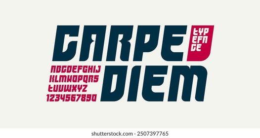 Bold italic simple sans serif elegant display font for logos headers or slogans, vector thick and beautiful geometric typeface, uppercase letters alphabet with numbers, poster and advertising.