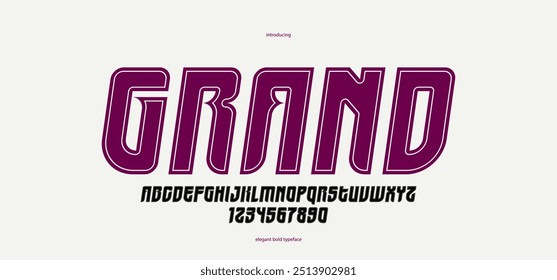 Bold italic simple sans serif elegant display font for logos headers or slogans, vector thick and beautiful geometric typeface, uppercase letters alphabet with numbers, poster and advertising.