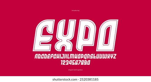 Bold italic simple sans serif elegante fuente de visualización para logotipos encabezados o eslóganes, Vector grueso y hermosa tipografía geométrica, letras mayúsculas alfabeto con números, cartel y publicidad.