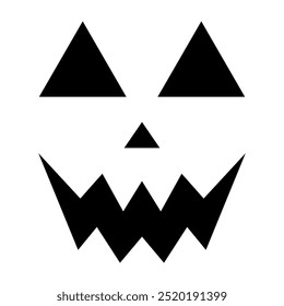 Rosto de Jack-o'-lanterna ousado com olhos triangulares afiados e uma boca em ziguezague, perfeito para decorações de Halloween, modelos de escultura de abóbora e desenhos sazonais assustadores. Isolado no fundo branco.