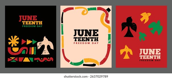 Bold Juneteenth poster designs for social media, events, or educational use. Ideal for organizers, teachers, and brands honoring African American freedom and history.