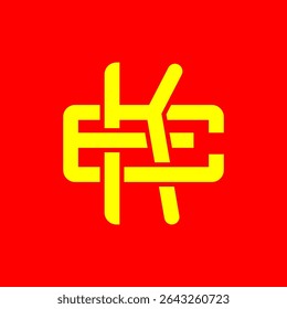 Bold KE Monogram Symbol in Yellow on Red Background – Modern Abstract Logo Design