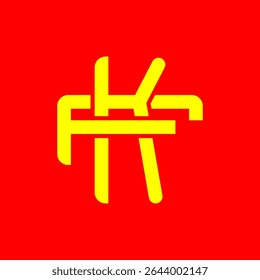 Bold KF Monogram Symbol in Yellow on Red Background – Modern Abstract Logo Design