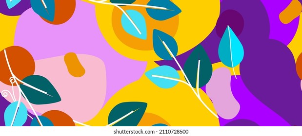 Patrón de hoja negrita. Hoja Tropical. Motif Moderno. Impresión de la jungla. Foliage Summer Seamless Pattern. Fondo del vector de tendencia. Superficie botánica artística. Planta Resumen. Moda brillante. Dibujo de contraste.