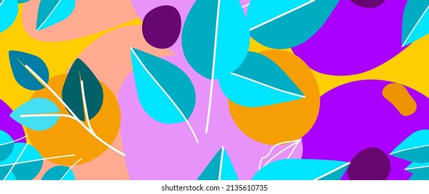 Bold Leaf Pattern. Tropical Leaf. Modern Motif. Jungle Print. Foliage Summer Seamless Pattern. Trending Vector Background. Artistic Botanical Surface. Abstract Plant. Bright Fashion. Contrast Drawing.