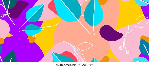 Bold Leaf Pattern. Tropical Leaf. Modern Motif. Jungle Print. Foliage Summer Seamless Pattern. Trending Vector Background. Artistic Botanical Surface. Abstract Plant. Bright Fashion. Contrast Drawing.