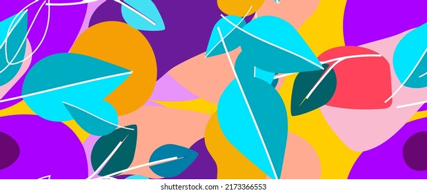 Bold Leaf Pattern. Tropical Leaf. Modern Motif. Jungle Print. Foliage Summer Seamless Pattern. Trending Vector Background. Artistic Botanical Surface. Abstract Plant. Bright Fashion. Contrast Drawing.