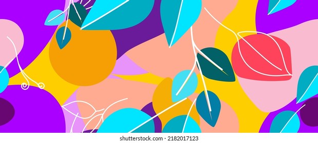 Bold Leaf Pattern. Tropical Leaf. Modern Motif. Jungle Print. Foliage Summer Seamless Pattern. Trending Vector Background. Artistic Botanical Surface. Abstract Plant. Bright Fashion. Contrast Drawing.