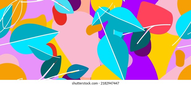 Bold Leaf Pattern. Tropical Leaf. Modern Motif. Jungle Print. Foliage Summer Seamless Pattern. Trending Vector Background. Artistic Botanical Surface. Abstract Plant. Bright Fashion. Contrast Drawing.