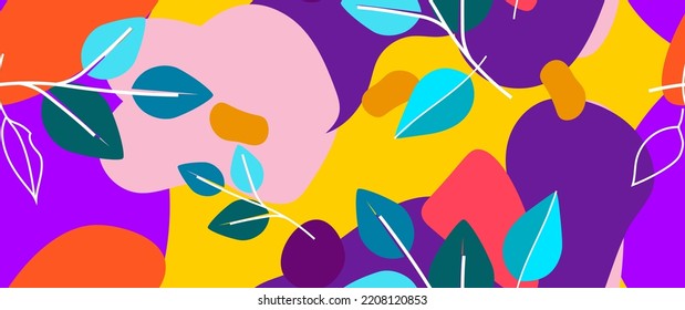 Bold Leaf Pattern. Tropical Leaf. Modern Motif. Jungle Print. Foliage Summer Seamless Pattern. Trending Vector Background. Artistic Botanical Surface. Abstract Plant. Bright Fashion. Contrast Drawing.